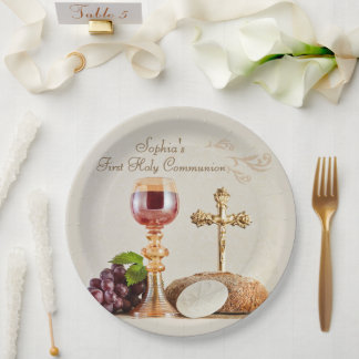 Assiettes En Carton First Holy Communion Eucharist Chalice Design