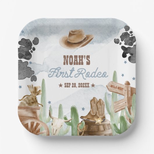 Assiettes En Carton First Rodeo 1st Birthday Rustic Wild West (Recto)
