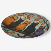 Assiettes En Carton Five Cats on a Tree Branch Stained Glass Style (Angle)