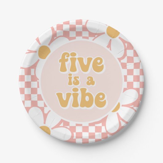 Assiettes En Carton Five est un Vibe Pink Daisy Checker (Devant)