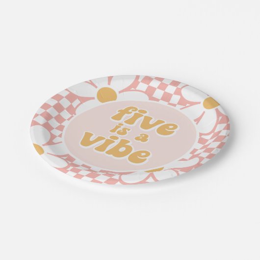 Assiettes En Carton Five est un Vibe Pink Daisy Checker (Angle)