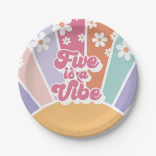 Assiettes En Carton Five est une Vibe Retro Sunshine Rainbow Daisy