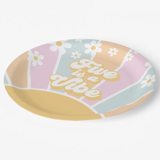 Assiettes En Carton Five est Vibe pastel Retro Sunshine daisy boho (Angle)