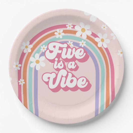 Assiettes En Carton Five est Vibe Rainbow Pink 5e anniversaire (Devant)