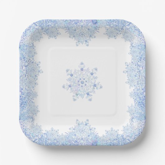 Assiettes En Carton Flacon de neige bleu glace (Recto)
