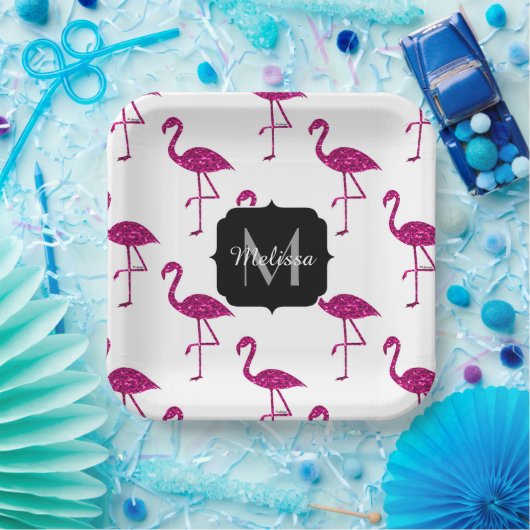 Assiettes En Carton Flamant flamand rose parties scintillant scintilla (Fête)