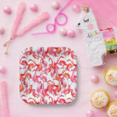 Assiettes En Carton Flamant rose Aquarelle En Aquarelles (Fête)