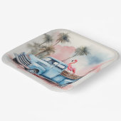 Assiettes En Carton Flamant rose Aquarelle En Camion Bleu Rétro (Angulaire)