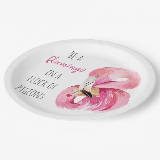 Assiettes En Carton Flamant rose Aquarelle Exotique Rose Moderne Avec (Angle)