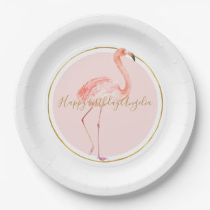 Assiettes En Carton flamant rose avec or et cadre personnalisé