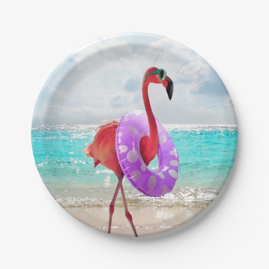 Assiettes En Carton Flamant rose avec tube intérieur (Devant)