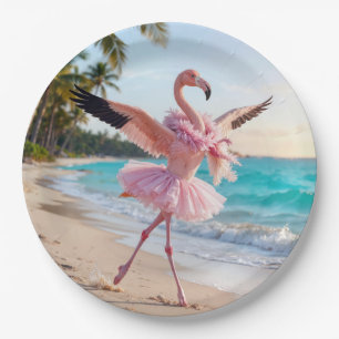 Assiettes En Carton Flamant Rose Ballerine Dans Un Tutu Rose Sur La Pl