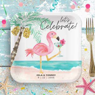 Assiettes En Carton Flamant rose Beach Party Tropical Wedding shower
