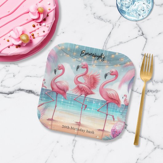 Assiettes En Carton Flamant rose Danse et fête de fête d'anniversaire