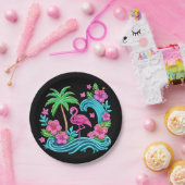 Assiettes En Carton Flamant rose de néon tropical (Fête)