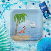 Assiettes En Carton Flamant rose de Noël et palmier (Fête)