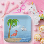 Assiettes En Carton Flamant rose de Noël et palmier (Fête)