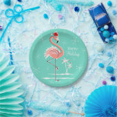 Assiettes En Carton Flamant rose de Noël Happy Holiday plaque papier (Fête)