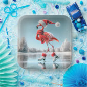 Assiettes En Carton Flamant rose de Noël Patinage sur glace (Fête)