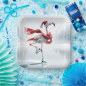 Assiettes En Carton Flamant rose de Noël Patinage sur glace (Fête)