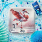 Assiettes En Carton Flamant rose De Noël Sur Patins (Fête)