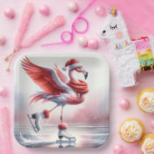 Assiettes En Carton Flamant rose De Noël Sur Patins (Fête)