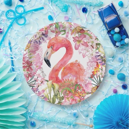 Assiettes En Carton Flamant rose en Jungle Fleur - Motif d'été (Fête)