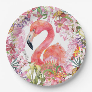 Assiettes En Carton Flamant rose en Jungle Fleur - Motif d'été