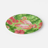 Assiettes En Carton Flamant rose et plantes tropicaux (Angle)
