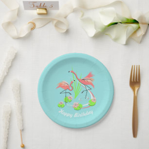 Assiettes En Carton Flamant rose Fandango Duo Happy Anniversaire plaqu