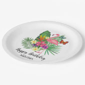 Assiettes En Carton Flamant rose floral tropical papillons Anniversair (Angle)