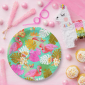 Assiettes En Carton Flamant rose Garden Turquoise (Fête)