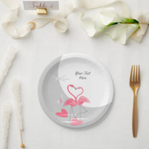 Assiettes En Carton Flamant rose Love Grande Lune Plaques papier texte