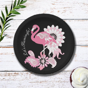 Assiettes En Carton Flamant rose moderne noir rose Paisley
