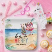 Assiettes En Carton Flamant rose Noël en juillet à la plage (Fête)