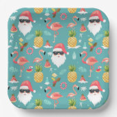 Assiettes En Carton Flamant rose Oiseaux Père Noël Noël à la fête de j (Recto)