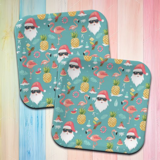 Assiettes En Carton Flamant rose Oiseaux Père Noël Noël à la fête de j