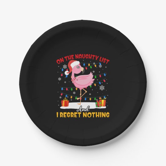 Assiettes En Carton Flamant rose| Père Noël Naughty List Flamant rose (Devant)