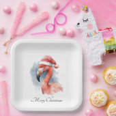 Assiettes En Carton Flamant rose père Noël Snowbird, personnalisé (Fête)