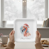 Assiettes En Carton Flamant rose père Noël Snowbird, personnalisé
