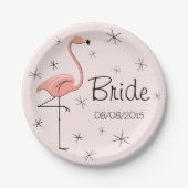 Assiettes En Carton Flamant rose Pink Bride et plaque papier Date (Devant)