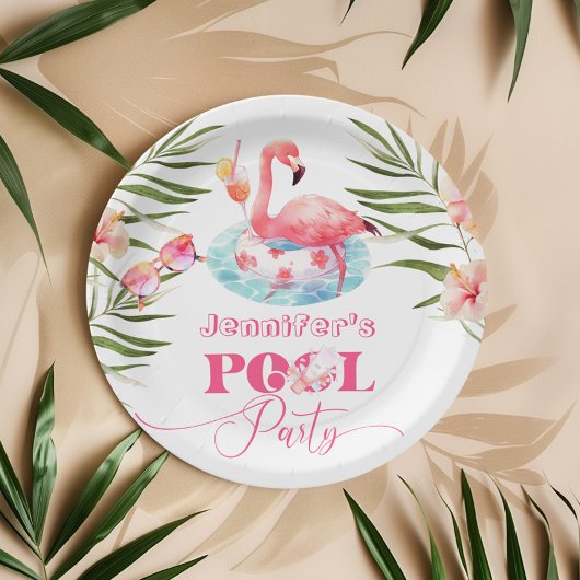 Assiettes En Carton Flamant rose piscine fête fille rose