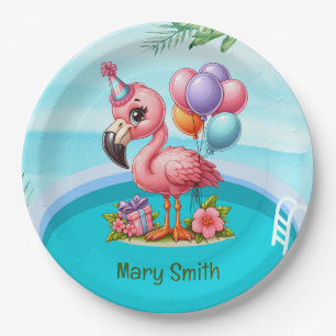 Assiettes En Carton Flamant rose Pool Party !