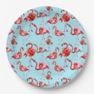 Assiettes En Carton Flamant rose rose Aloha Motif d'oiseaux sur Turquo