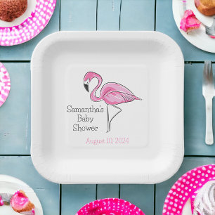 Assiettes En Carton Flamant rose rose Baby shower personnalisé
