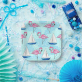 Assiettes En Carton Flamant rose rose Blue Voilier Preppy (Fête)