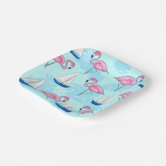 Assiettes En Carton Flamant rose rose Blue Voilier Preppy (Angulaire)