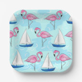 Assiettes En Carton Flamant rose rose Blue Voilier Preppy (Recto)
