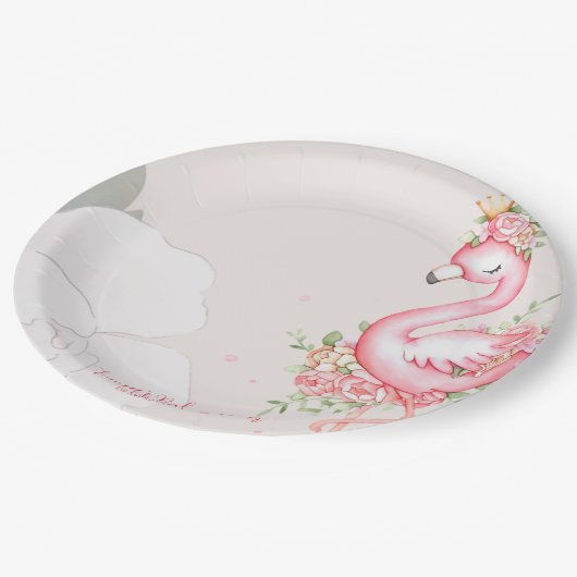 Assiettes En Carton Flamant rose rose C'est une fille Baby shower rond (Angle)