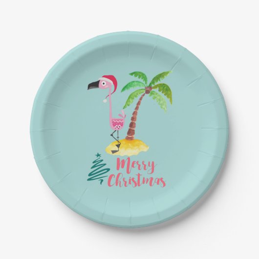 Assiettes En Carton Flamant rose Rose Dans Un Chapeau De Père Noël Par (Devant)
